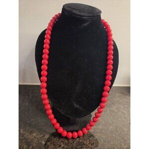 Vtg Signed Oops A Daisy Red Lucite Bead Necklace 12” Gold Tone